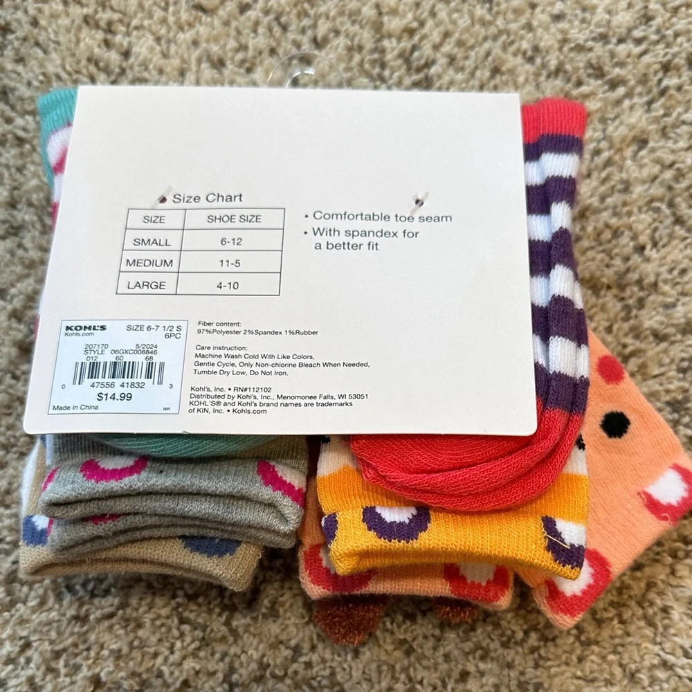 NWT SO Girls' Colorful Animal Crew Socks Set fits shoe size 6-12 toddler